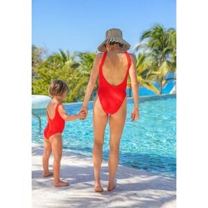 Cadets NWT Cabana Red Crinkle Scoop Back One Piece Bathing Suit One Size